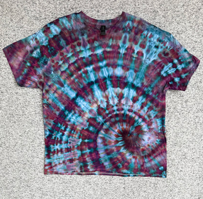 MHD Dark Purple Teal Dark Blue Spiral Ice Dye Tie Dye Short Sleeve Shirt 100% Cotton Size XXL