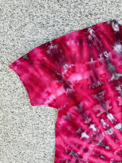 MHD Dark Pink Bright Pink Gray White Spiral Ice Dye Tie Dye Short Sleeve Shirt 100% Cotton Size XL