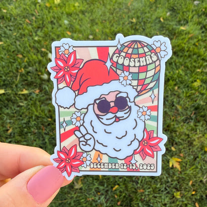 Goose Goosemas 2025 Disco Ball Santa Wearing Sunglasses Flowers Peace Vinyl Sticker Slap 2.7" x 2.2" Matte Finish