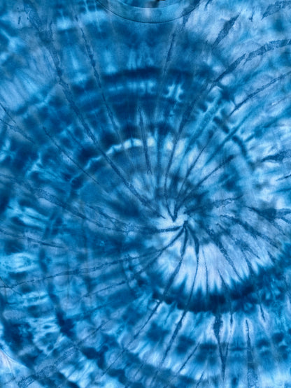 MHD Denim Blue Light Blue White Spiral Ice Dye Tie Dye Short Sleeve Shirt 100% Cotton Size XXL