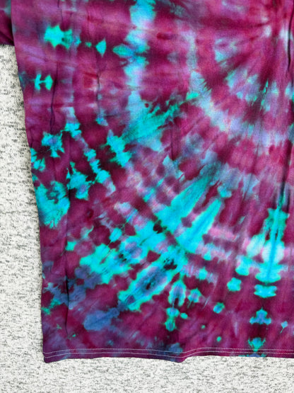 MHD Dark Pink Purple Teal Blue Spiral Ice Dye Tie Dye Short Sleeve Shirt 100% Cotton Size XXL