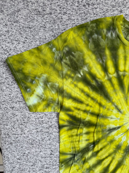 MHD Mustard Yellow Olive Green Spiral Ice Dye Tie Dye Short Sleeve Shirt 100% Cotton Size XXL
