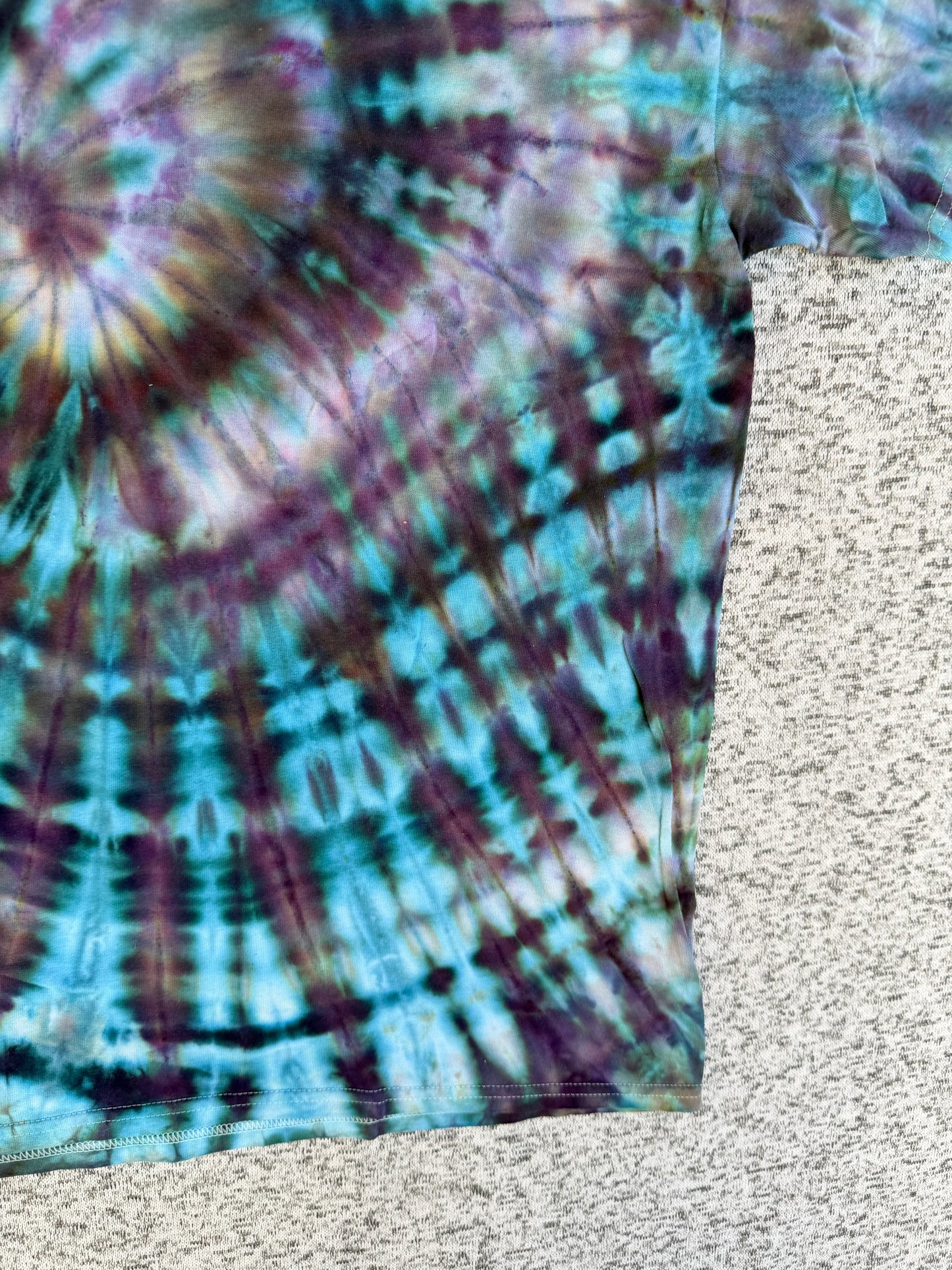 MHD Dark Purple Dark Blue Teal Spiral Ice Dye Tie Dye Short Sleeve Shirt 100% Cotton Size XL