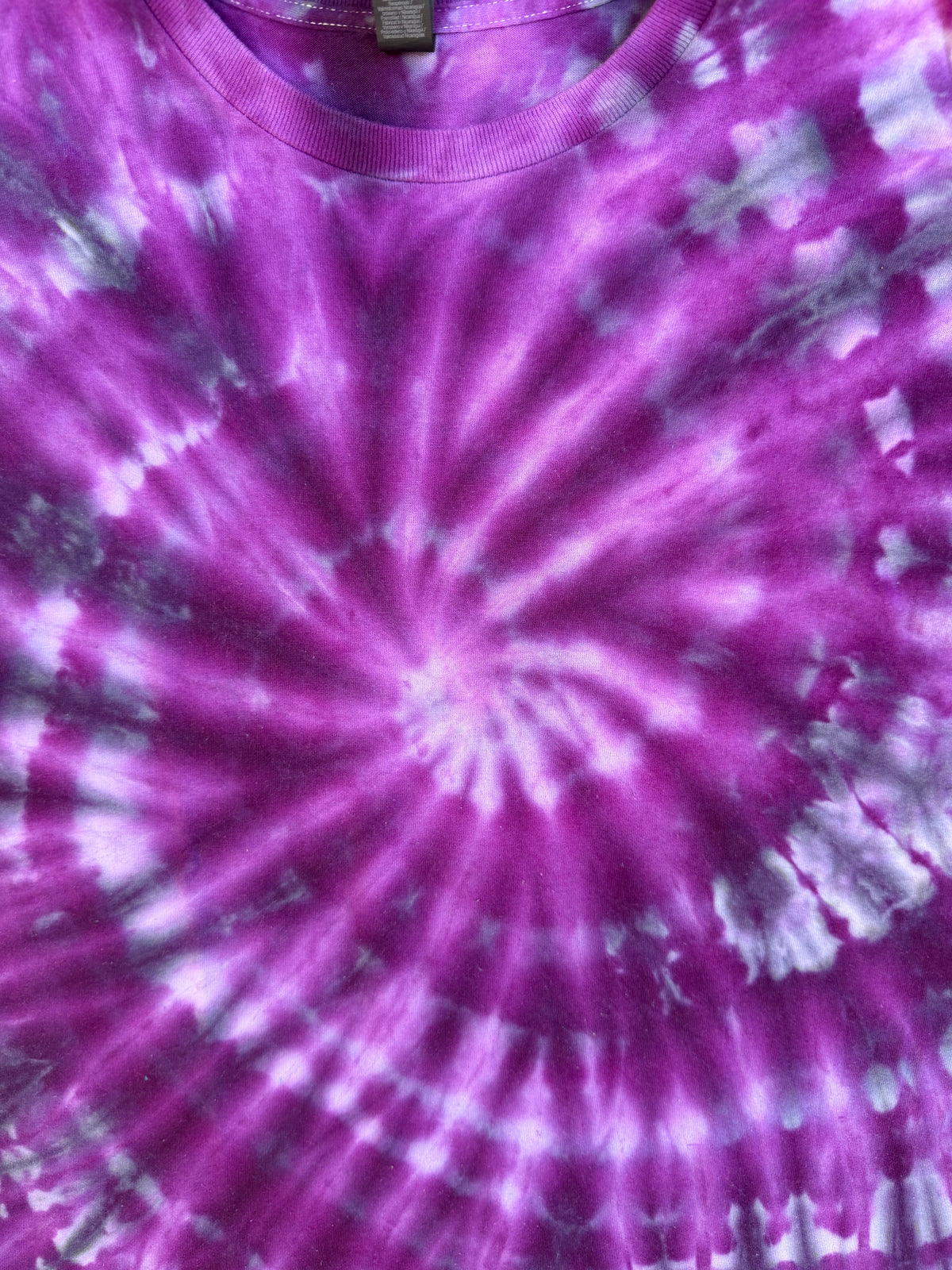 MHD Dark Purple Lavender Gray Spiral Ice Dye Tie Dye Short Sleeve Shirt 100% Cotton Size Large