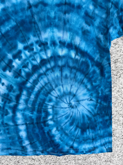 MHD Denim Blue Light Blue White Spiral Ice Dye Tie Dye Short Sleeve Shirt 100% Cotton Size XXL