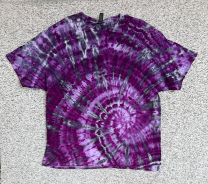MHD Dark Purple Lavender Grey Black Spiral  Ice Dye Tie Dye Short Sleeve Shirt 100% Cotton Size XXL