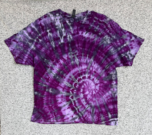 MHD Dark Purple Lavender Grey Black Spiral  Ice Dye Tie Dye Short Sleeve Shirt 100% Cotton Size XXL