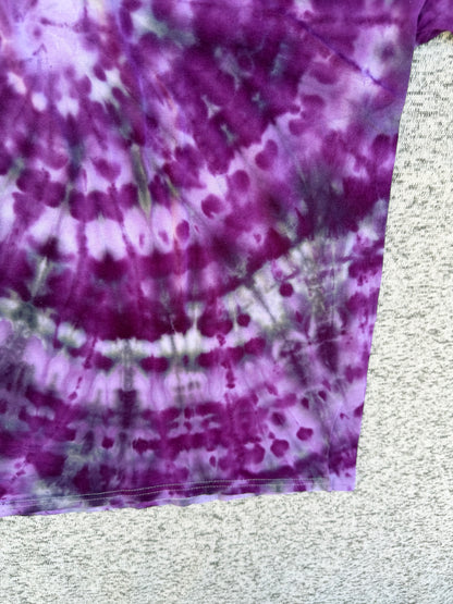 MHD Purple Lavender Gray Spiral Ice Dye Tie Dye Short Sleeve Shirt 100% Cotton Size XL