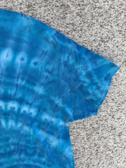 MHD Bright Blue Light Blue White Spiral Ice Dye Tie Dye Short Sleeve Shirt 100% Cotton Size XL