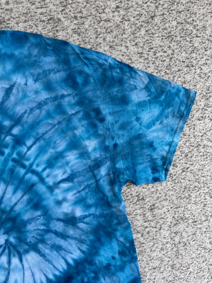 MHD Denim Blue Light Blue White Spiral Ice Dye Tie Dye Short Sleeve Shirt 100% Cotton Size XXL