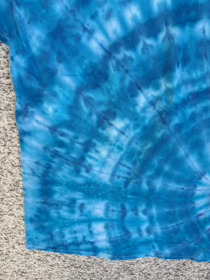 MHD Bright Blue Light Blue White Spiral Ice Dye Tie Dye Short Sleeve Shirt 100% Cotton Size XL