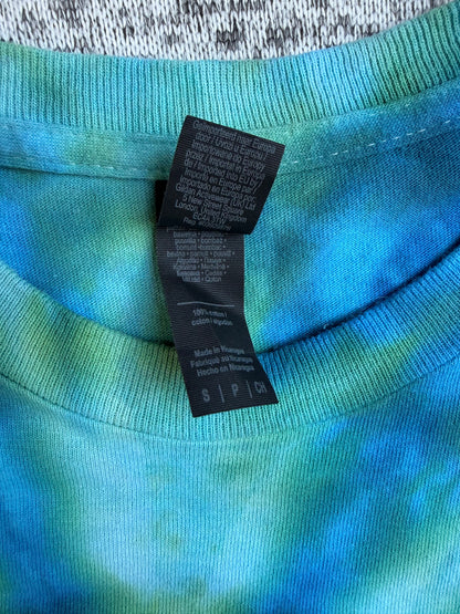 MHD Bright Blue Green Spiral Ice Dye Tie Dye Short Sleeve Shirt 100% Cotton Size Small