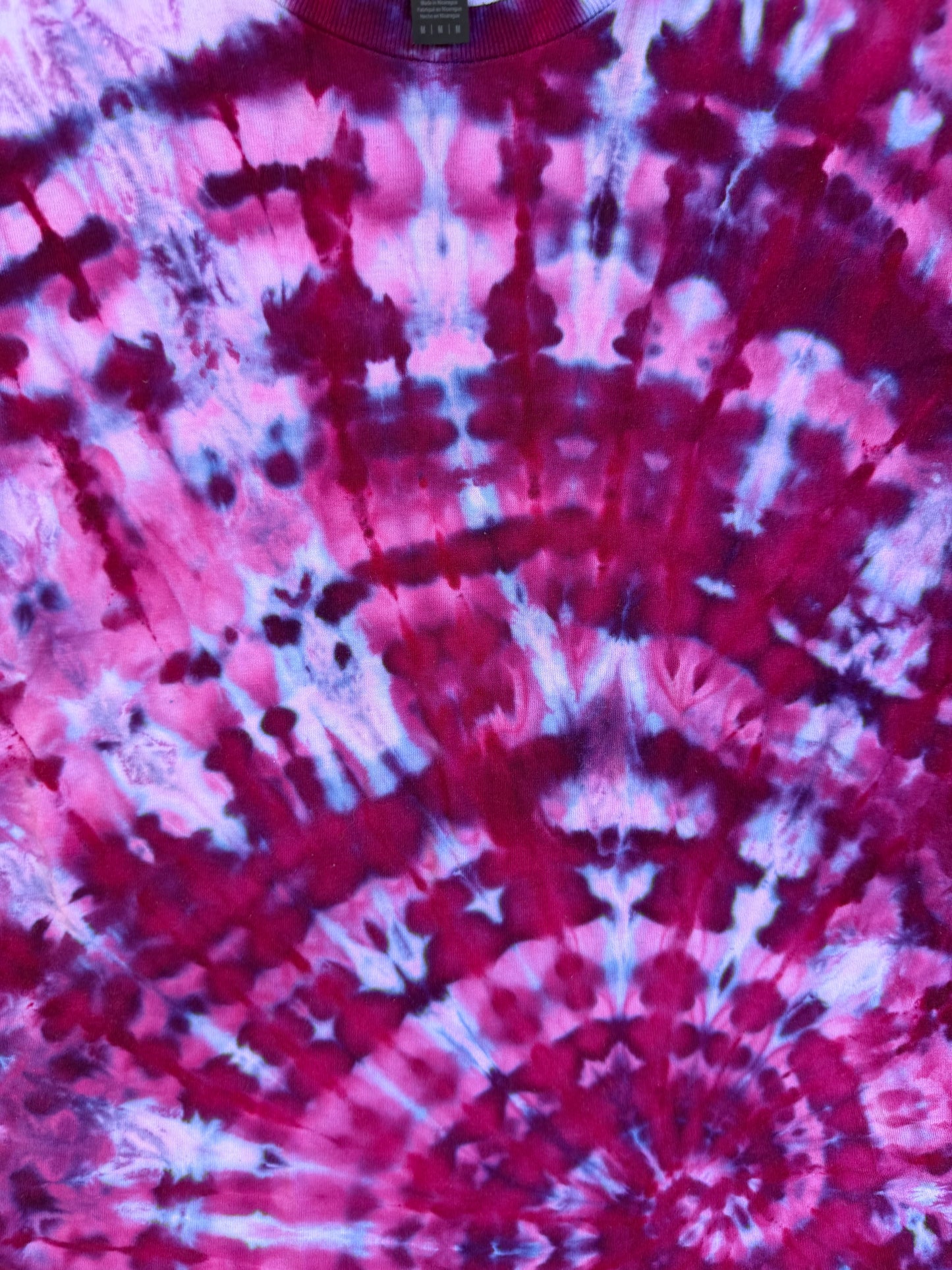 MHD Dark Pink Purple Light Blue Spiral Ice Dye Tie Dye Short Sleeve Shirt 100% Cotton Size Medium