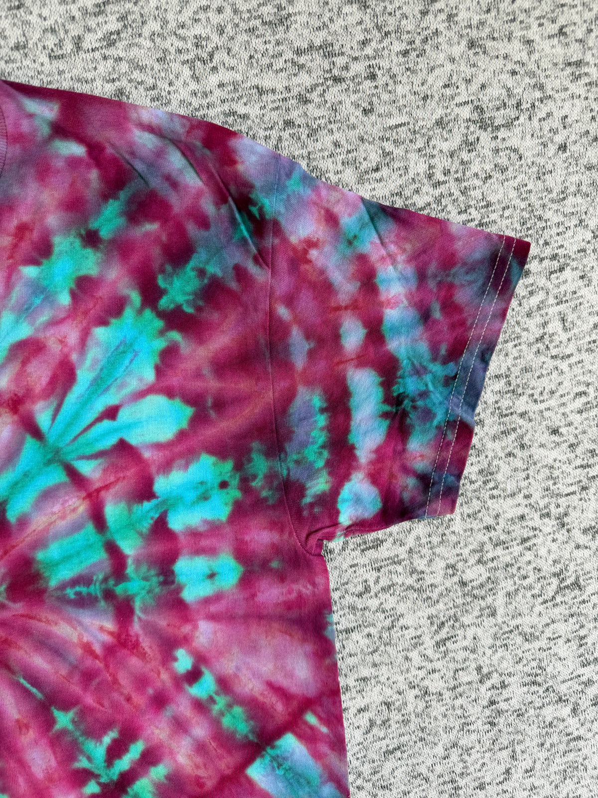 MHD Pink Purple Teal Spiral Ice Dye Tie Dye Short Sleeve Shirt 100% Cotton Size Medium