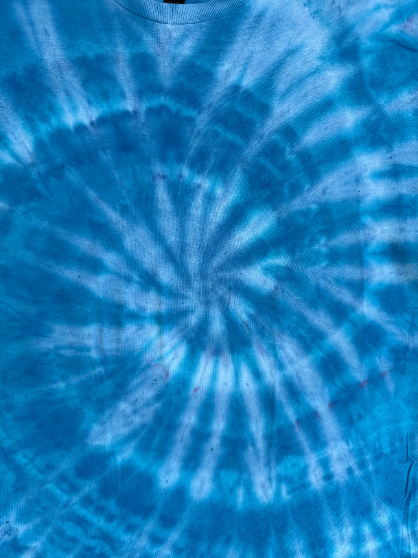 MHD Bright Blue Light Blue Spiral Ice Dye Tie Dye Short Sleeve Shirt 100% Cotton Size XL