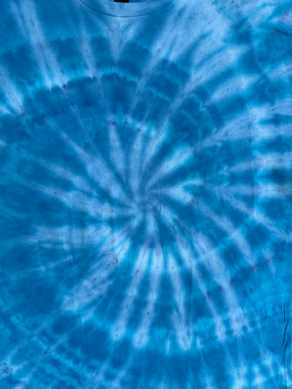 MHD Bright Blue Light Blue Spiral Ice Dye Tie Dye Short Sleeve Shirt 100% Cotton Size XL