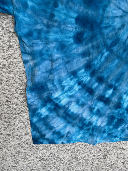 MHD Dark Blue Bright Blue White Spiral  Ice Dye Tie Dye Short Sleeve Shirt 100% Cotton Size XXL