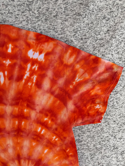 MHD Dark Orange Bright Orange Red Spiral Ice Dye Tie Dye Short Sleeve Shirt 100% Cotton Size XL