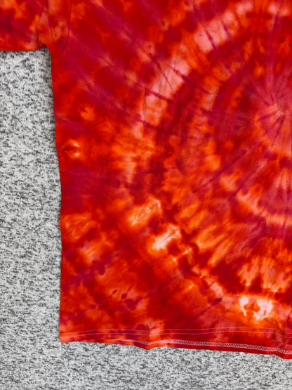 MHD Red Dark Orange Light Orange Spiral Ice Dye Tie Dye Short Sleeve Shirt 100% Cotton Size XL