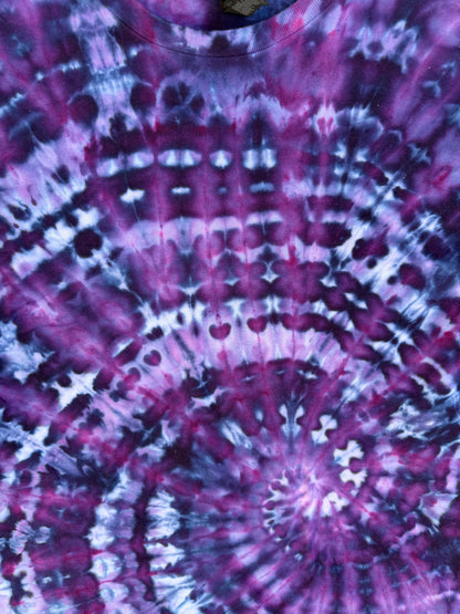 MHD Dark Purple Navy Blue Lavender Spiral Ice Dye Tie Dye Short Sleeve Shirt 100% Cotton Size XL