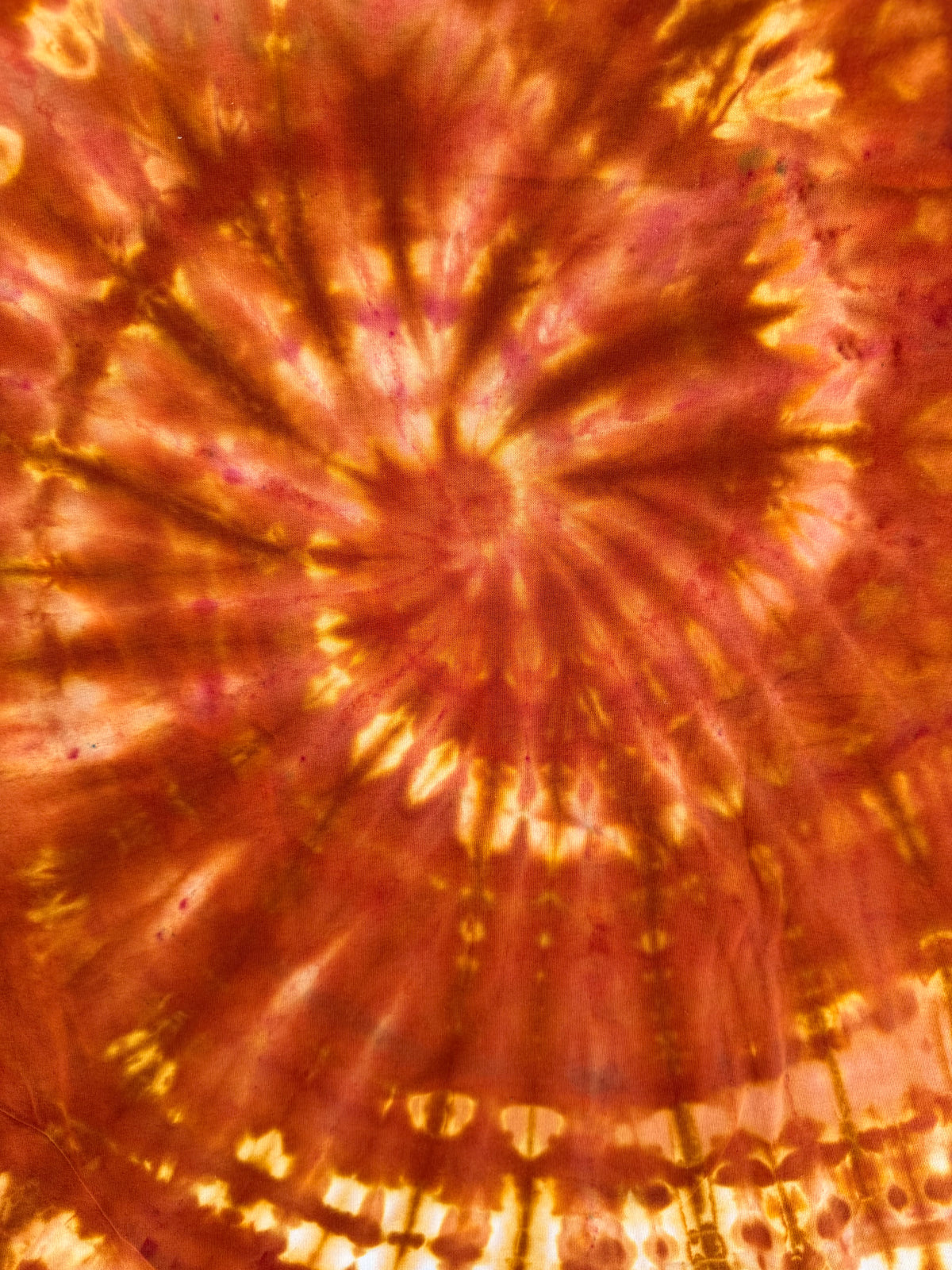 MHD Dark Orange Burnt Orange Brown Light Orange Spiral Ice Dye Tie Dye Short Sleeve Shirt 100% Cotton Size XL