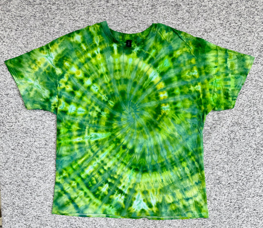 MHD Dark Green Lime Green Spiral Ice Dye Tie Dye Short Sleeve Shirt 100% Cotton Size XXL