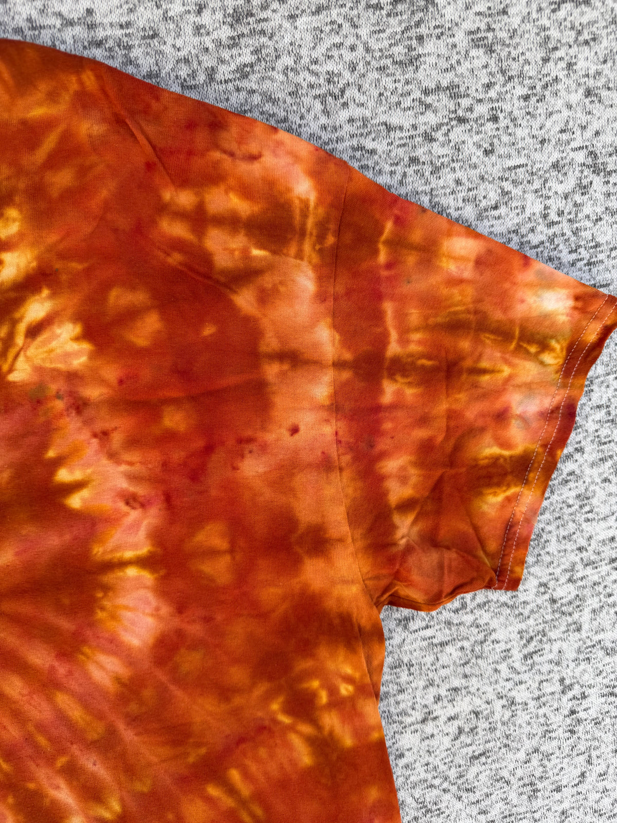 MHD Dark Orange Burnt Orange Brown Light Orange Spiral Ice Dye Tie Dye Short Sleeve Shirt 100% Cotton Size XL