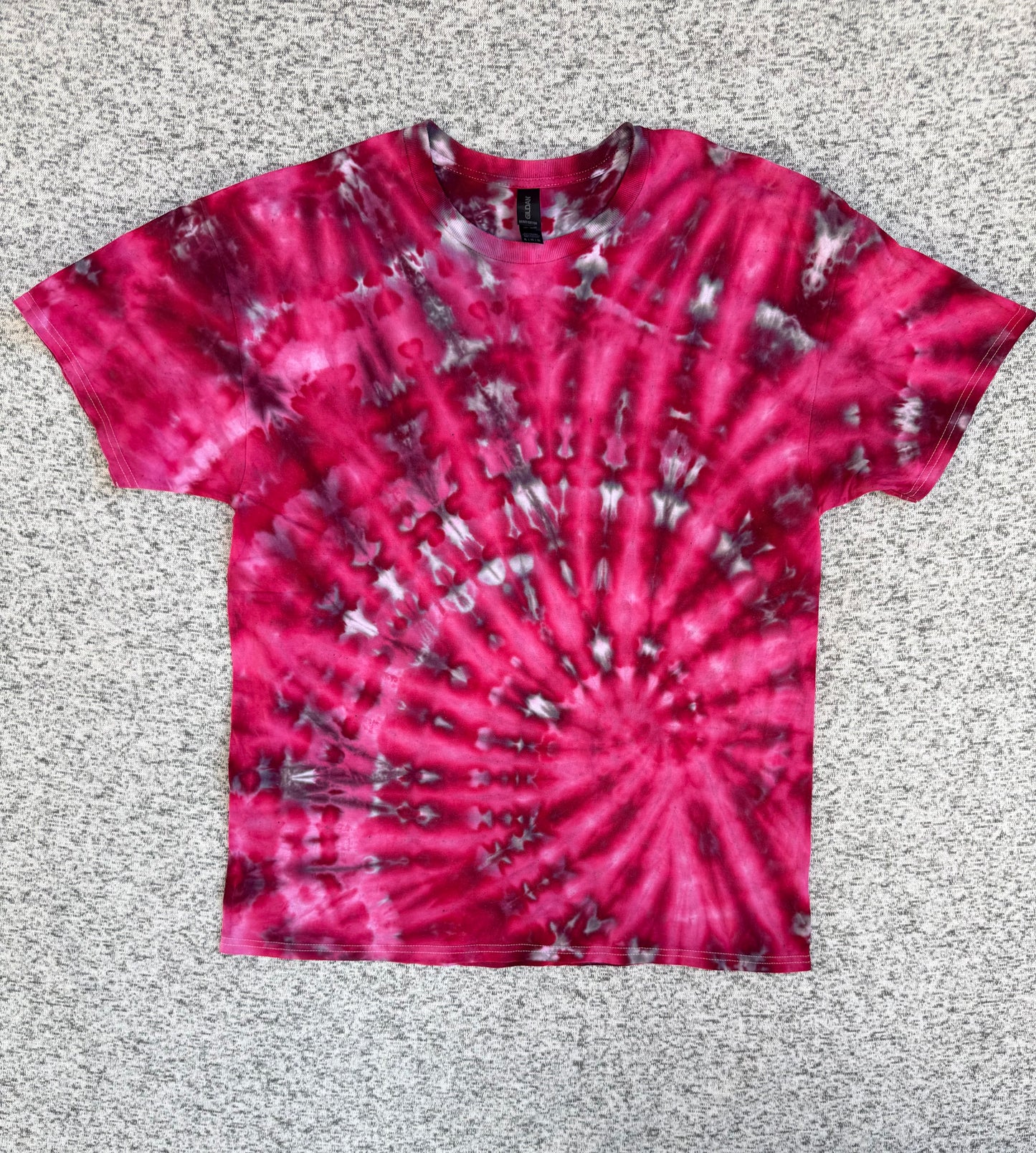 MHD Dark Pink Bright Pink Gray White Spiral Ice Dye Tie Dye Short Sleeve Shirt 100% Cotton Size XL