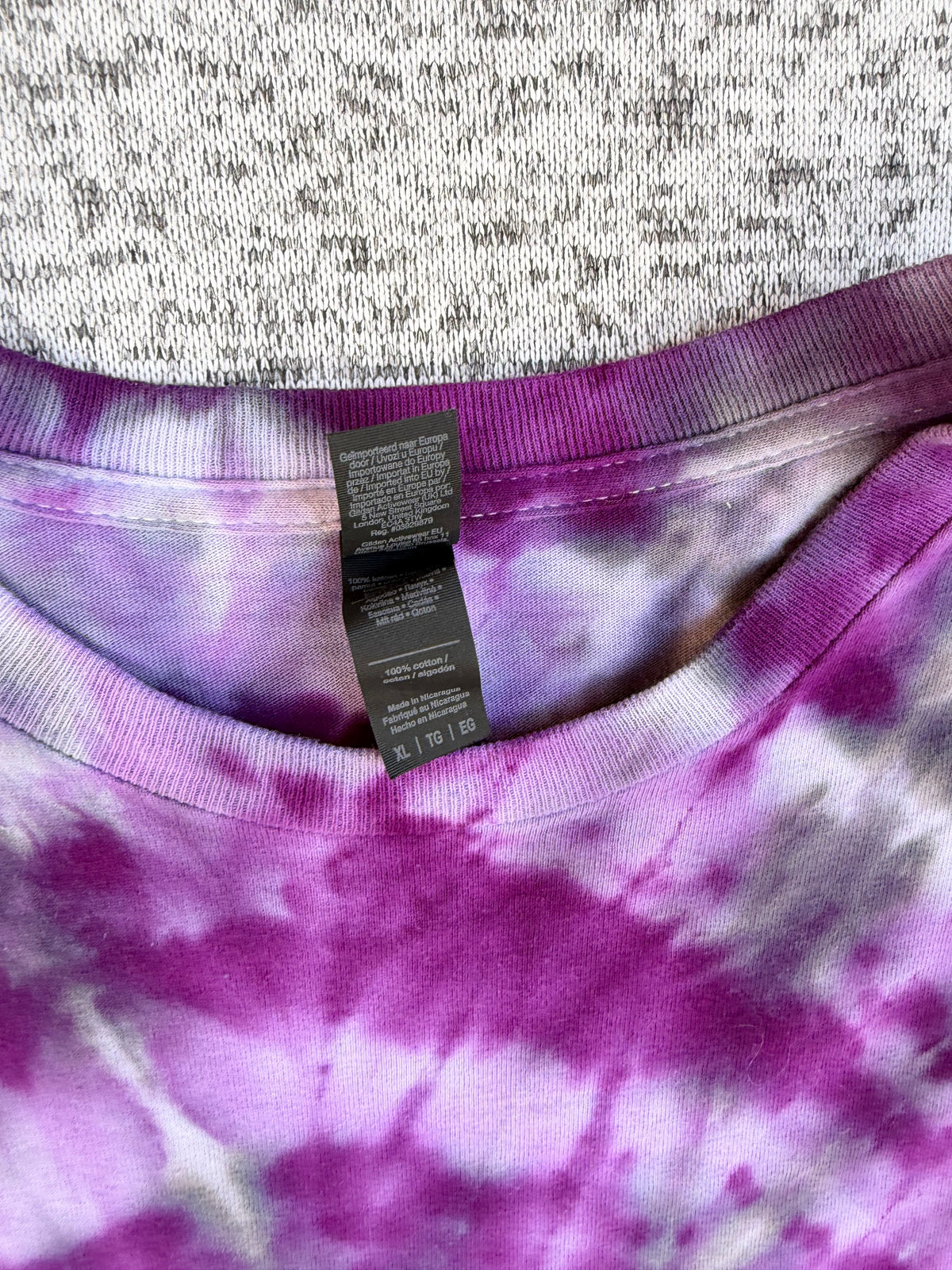 MHD Purple Lavender Gray Spiral Ice Dye Tie Dye Short Sleeve Shirt 100% Cotton Size XL