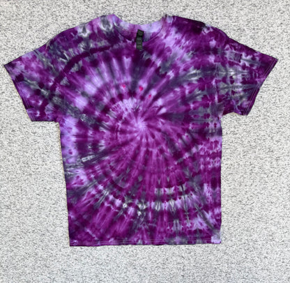 MHD Dark Purple Lavender Gray Black Spiral Ice Dye Tie Dye Short Sleeve Shirt 100% Cotton Size XL