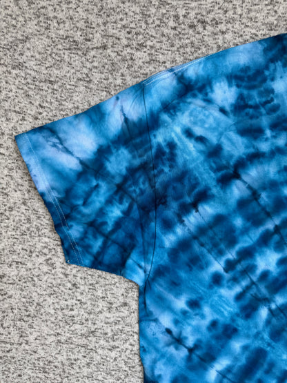 MHD Denim Blue Light Blue White Spiral Ice Dye Tie Dye Short Sleeve Shirt 100% Cotton Size XXL