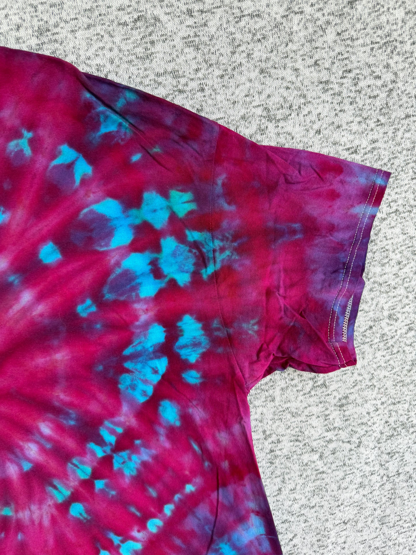 MHD Dark Pink Purple Bright Blue Teal Spiral Ice Dye Tie Dye Short Sleeve Shirt 100% Cotton Size XXL