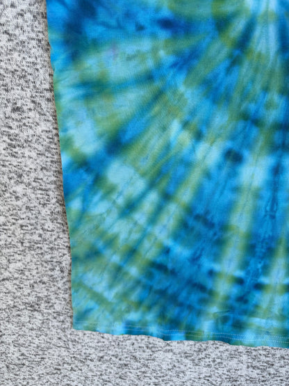 MHD Bright Blue Green Spiral Ice Dye Tie Dye Short Sleeve Shirt 100% Cotton Size Small