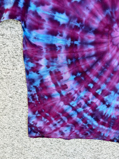 MHD Dark Purple Lavender Light Blue Spiral Ice Dye Tie Dye Short Sleeve Shirt 100% Cotton Size XL