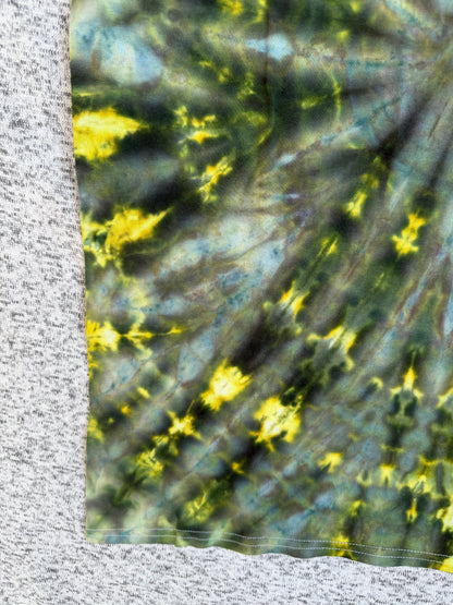 MHD Dark Green Yellow Spiral Ice Dye Tie Dye Short Sleeve Shirt 100% Cotton Size Medium