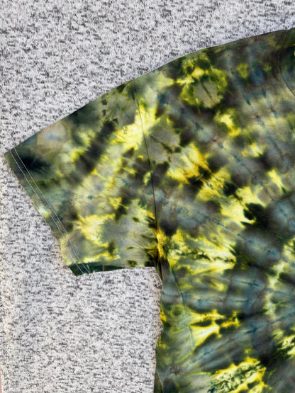 MHD Dark Green Yellow Blue Spiral Ice Dye Tie Dye Short Sleeve Shirt 100% Cotton Size Large