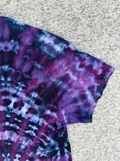 MHD Dark Purple Navy Blue Lavender Spiral Ice Dye Tie Dye Short Sleeve Shirt 100% Cotton Size XL