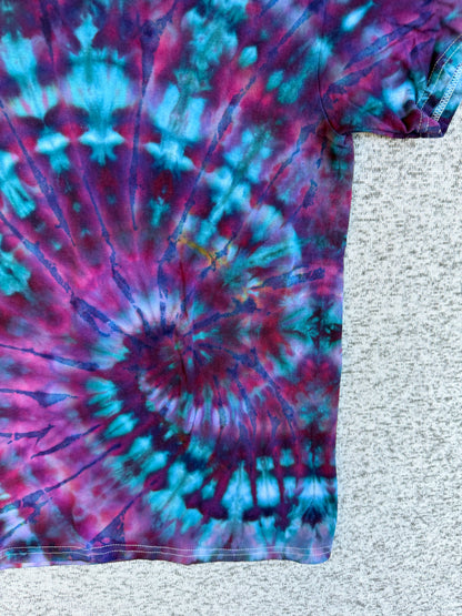MHD Dark Purple Teal Navy Blue Spiral Ice Dye Tie Dye Short Sleeve Shirt 100% Cotton Size Medium