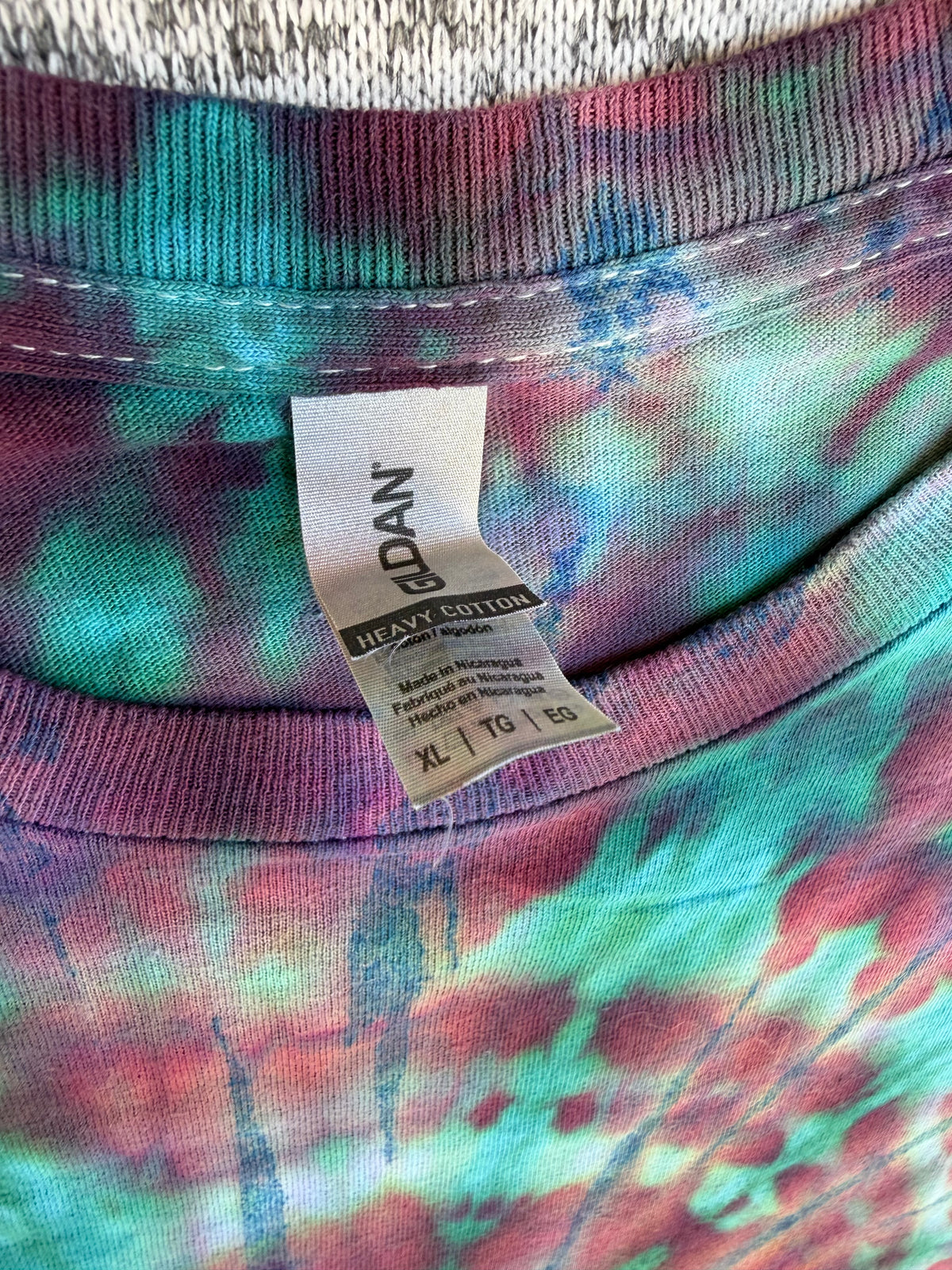 MHD Dark Purple Navy Blue Green Teal Spiral Ice Dye Tie Dye Short Sleeve Shirt 100% Cotton Size XL