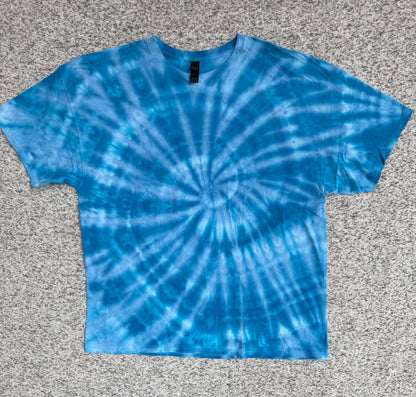 MHD Bright Blue Light Blue Spiral Ice Dye Tie Dye Short Sleeve Shirt 100% Cotton Size XXL