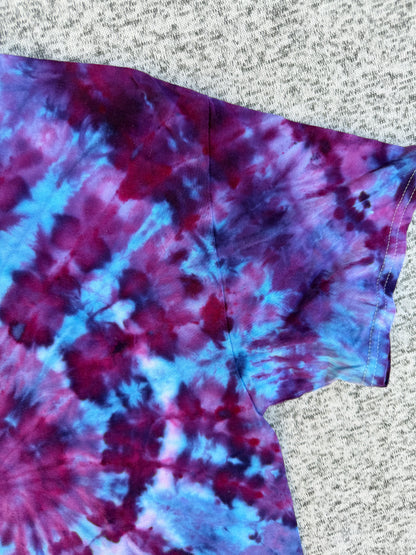 MHD Dark Purple Navy Blue Bright Blue Lavender Spiral Ice Dye Tie Dye Short Sleeve Shirt 100% Cotton Size Large