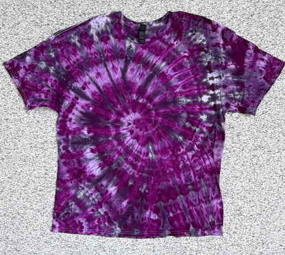 MHD Purple Lavendar Grey Black Spiral  Ice Dye Tie Dye Short Sleeve Shirt 100% Cotton Size XXL