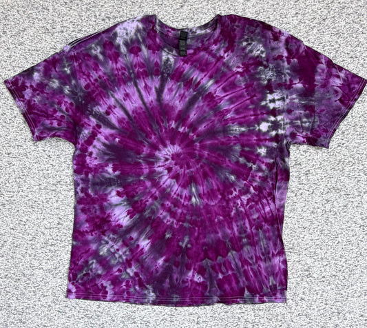 MHD Purple Lavendar Grey Black Spiral  Ice Dye Tie Dye Short Sleeve Shirt 100% Cotton Size XXL