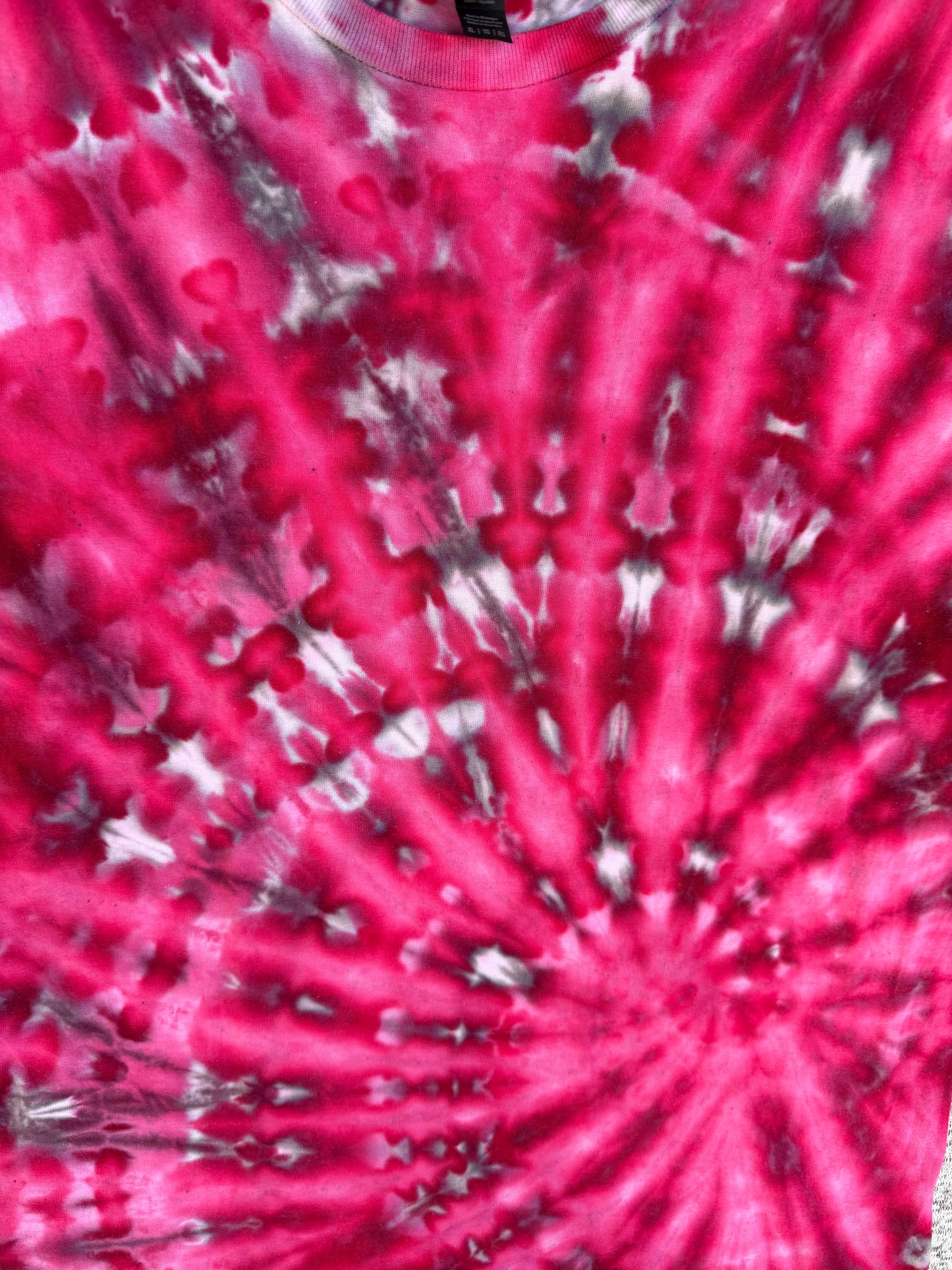 MHD Dark Pink Bright Pink Gray White Spiral Ice Dye Tie Dye Short Sleeve Shirt 100% Cotton Size XL