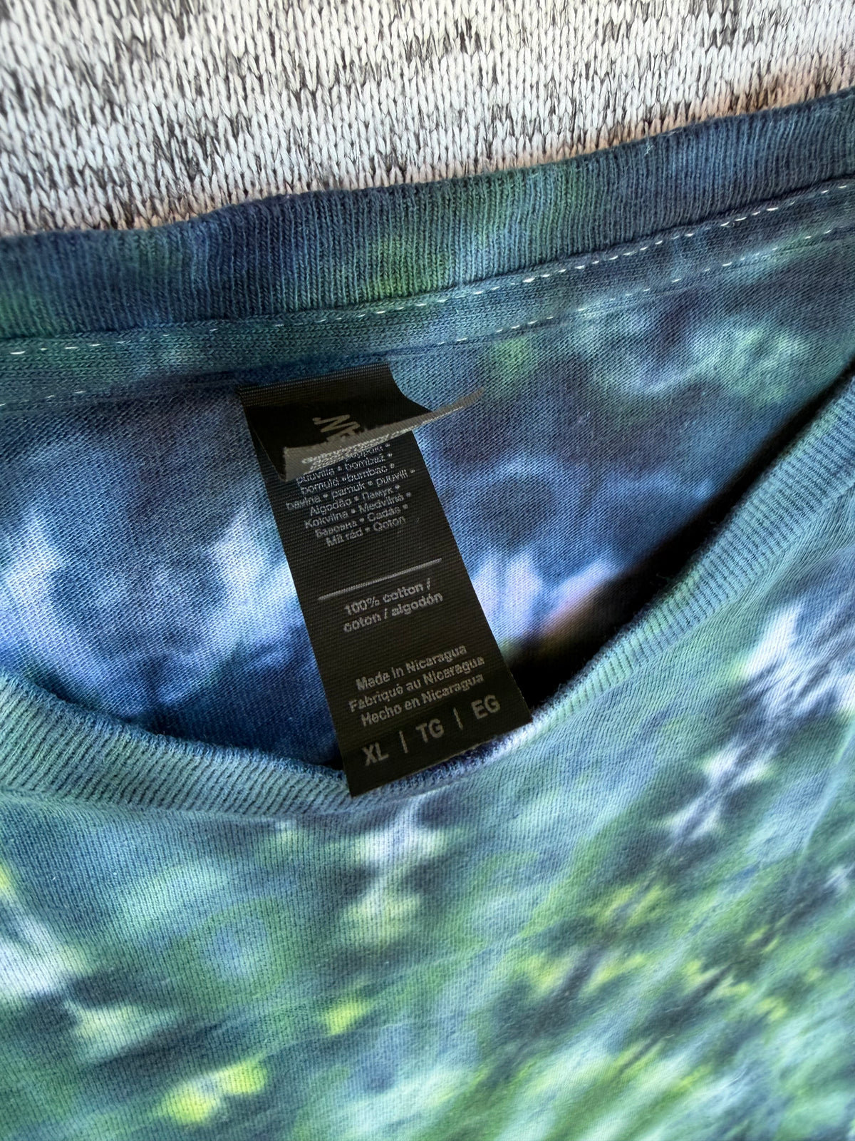 MHD Dark Green Navy Blue Light Green Spiral Ice Dye Tie Dye Short Sleeve Shirt 100% Cotton Size XL