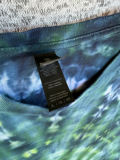 MHD Dark Green Navy Blue Light Green Spiral Ice Dye Tie Dye Short Sleeve Shirt 100% Cotton Size XL