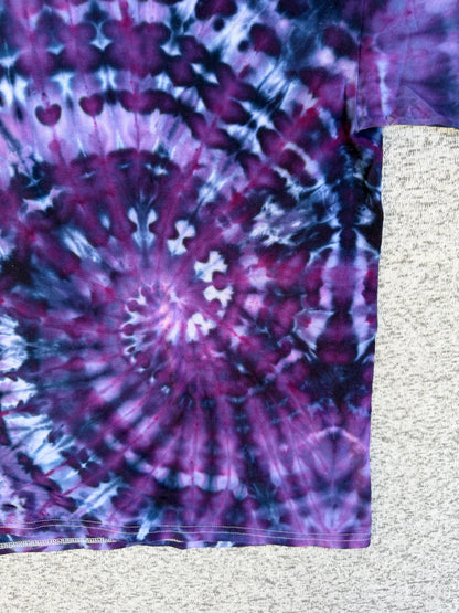 MHD Dark Purple Navy Blue Lavender Spiral Ice Dye Tie Dye Short Sleeve Shirt 100% Cotton Size XL