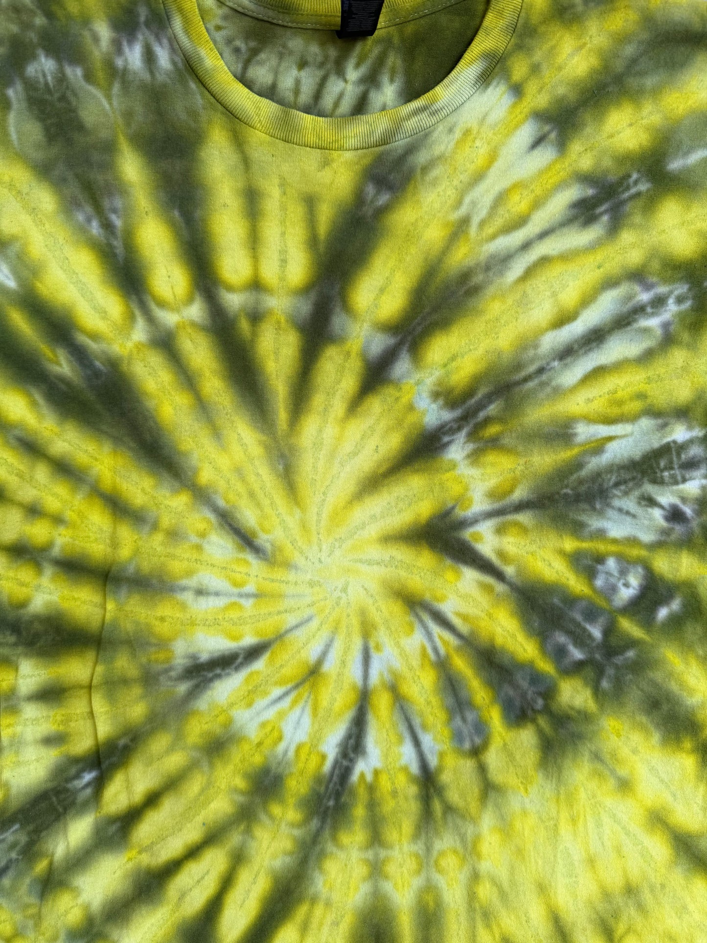 MHD Mustard Yellow Olive Green Spiral Ice Dye Tie Dye Short Sleeve Shirt 100% Cotton Size XXL