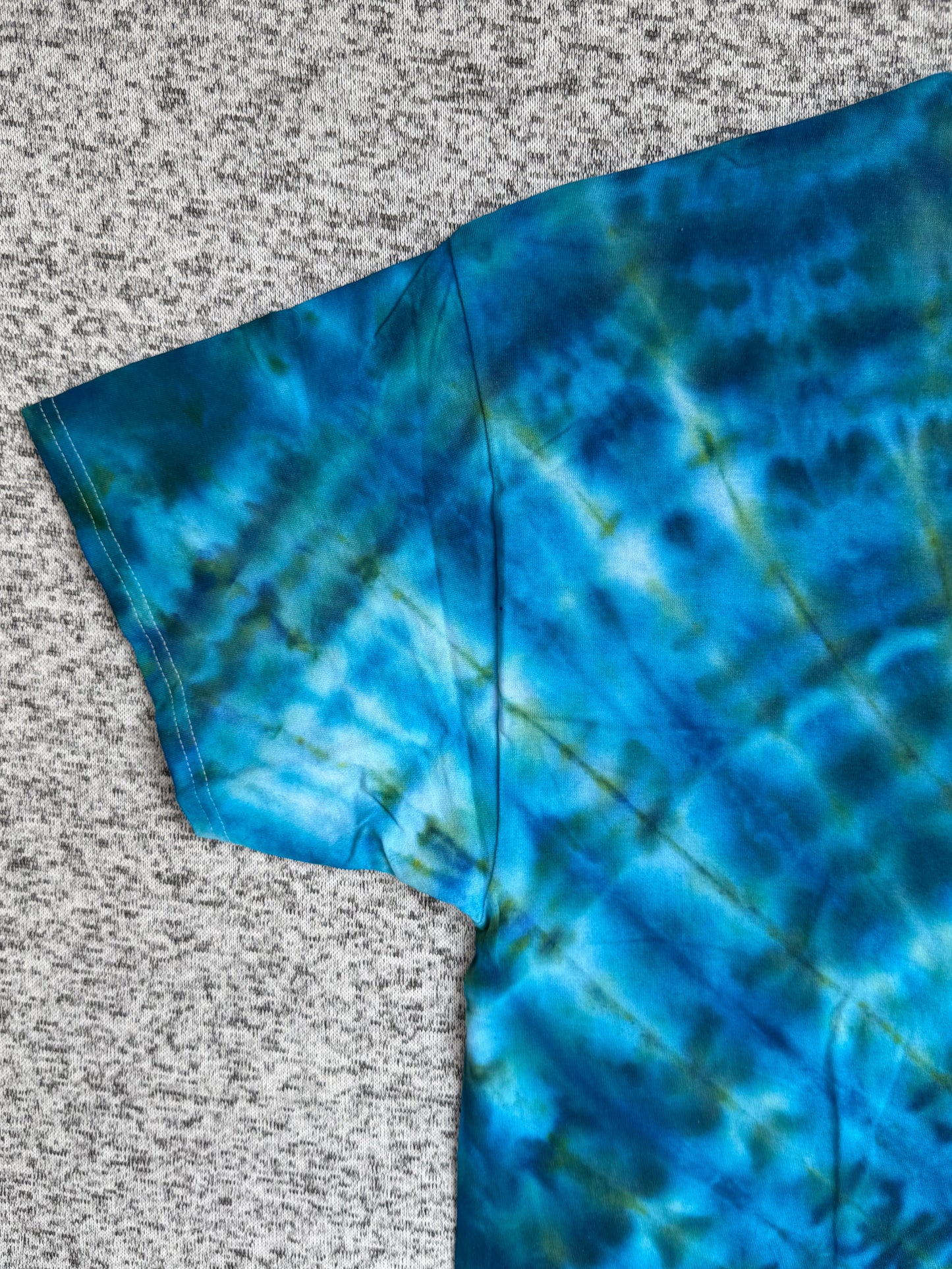MHD Dark Blue Dark Green Bright Blue Light Green Spiral Ice Dye Tie Dye Short Sleeve Shirt 100% Cotton Size XXL