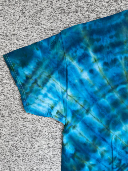 MHD Dark Blue Dark Green Bright Blue Light Green Spiral Ice Dye Tie Dye Short Sleeve Shirt 100% Cotton Size XXL